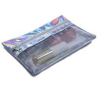 Custom Printed Fashion Women Transparent Mesh Spliced Pu Leather Lipstick Cosmetic Vanity Zipper Pouch Bag