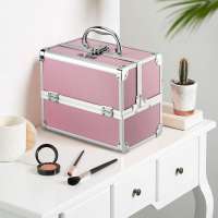 make up brushes case Lockable Make up Vanity Cases with Mirror, Professional Make-up Box Organiser 3 Tiers for Makeup Set, Water